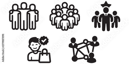 Set of five diverse people icons with different themes