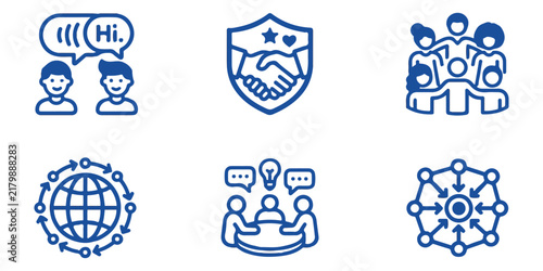Six colorful communication and connection icons set