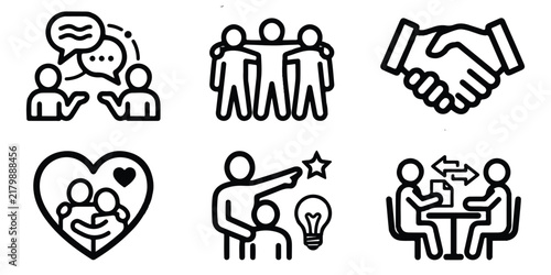 Six people collaboration and communication icons