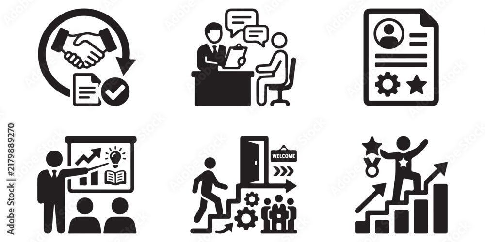 Fototapeta premium Business recruitment and growth process icons set