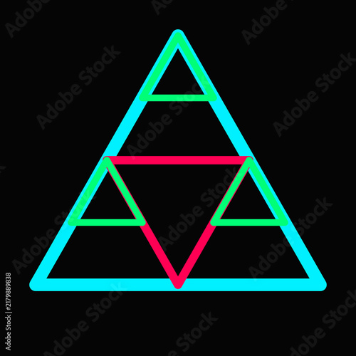 Картината върху платно Vibrant neon geometric recursive fractal triangles featuring cyan green and mage