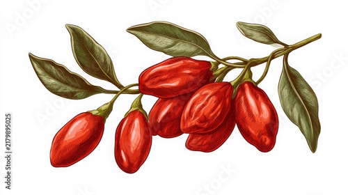 Hand-drawn goji berries in a detailed engraving-style vector illustration, isolated on a white background and suitable for superfood labels, packaging, posters, and natural product designs.