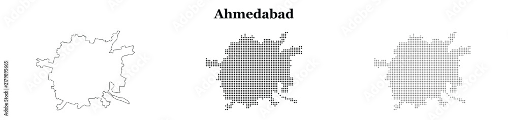 Obraz premium Ahmedabad map set in minimal line and dotted style for designs.
