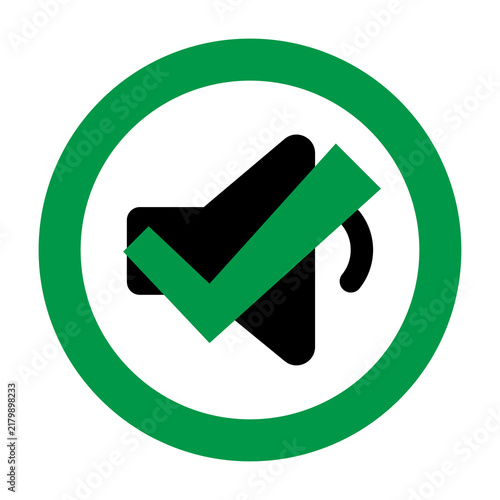 Low volume speaker icon with a green checkmark inside a circle, representing sound permitted at low