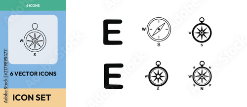 Compass navigation vector icons set for direction and geography concepts
