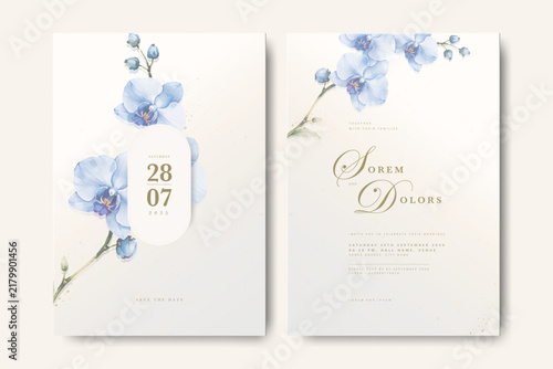 wedding invitation card set with floral watercolor