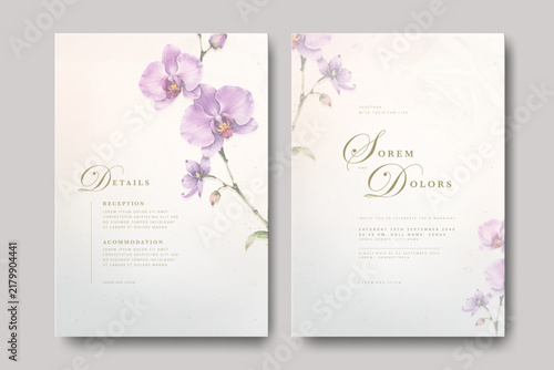 wedding invitation card set with floral watercolor