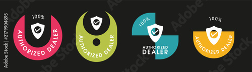 100% Authorized Dealer Label, Badge, Seal, and Stamp Set, vector illustration.