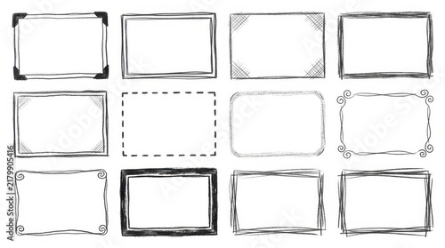 Set of hand drawn sketch picture frames isolated on a transparent background