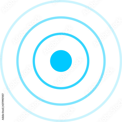 Minimalist light blue concentric signal rings radiating from a central dot on white background illustration