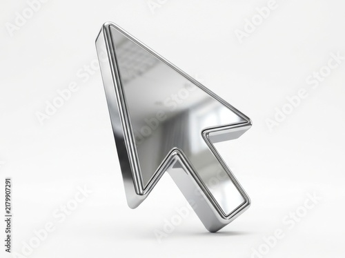 Shiny metallic mouse cursor arrow icon isolated on a transparent background