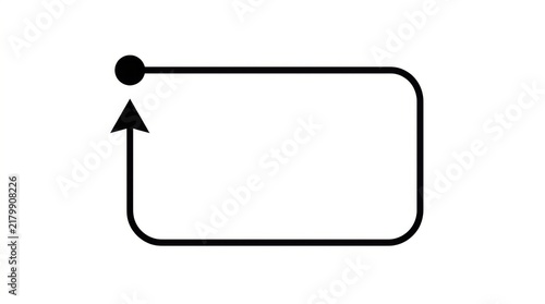 Simple black rectangular frame icon with a start point and an arrow for process