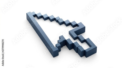 Blue 3d pixel mouse cursor arrow icon isolated on a transparent background