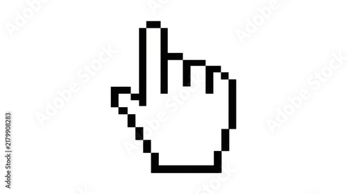Black pixel hand cursor icon for computer mouse clicking on a digital screen