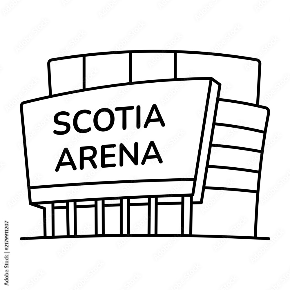 Fototapeta premium hand drwan icon showing a sports arena. Clean black hand drwan work, simple details, and open white space create a clear, balanced urban or lifestyle composition.