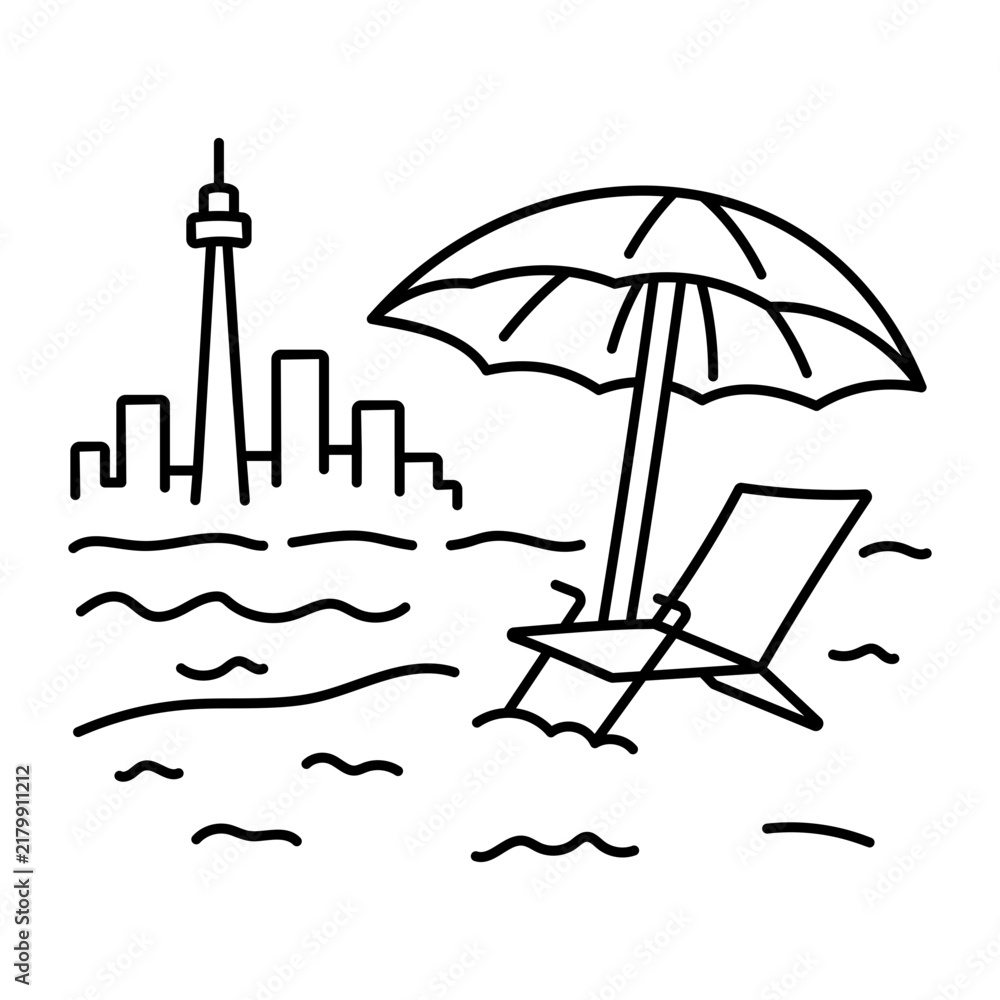 Obraz premium hand drwan icon showing Sugar Beach. Clean black hand drwan work, simple details, and open white space create a clear, balanced urban or lifestyle composition.