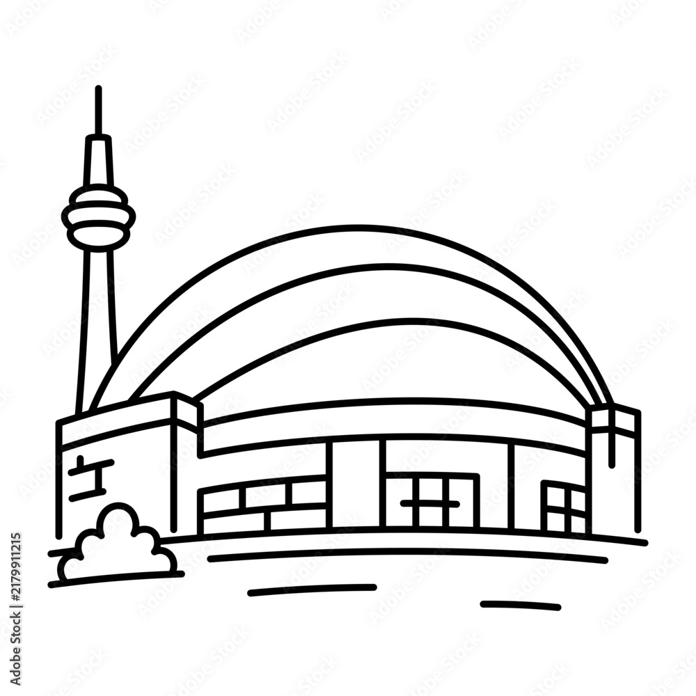 Obraz premium hand drwan icon showing a dome stadium. Clean black hand drwan work, simple details, and open white space create a clear, balanced urban or lifestyle composition.