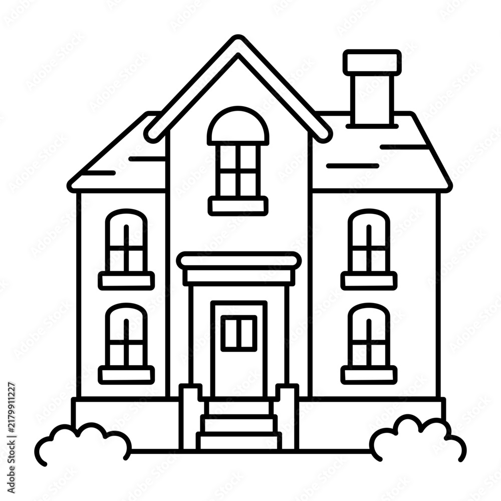 Obraz premium hand drwan icon showing a historic mansion. Crisp black outhand drwans, simple details, and white space create a clear, balanced urban or lifestyle composition.