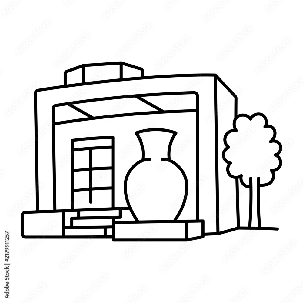 Obraz premium hand drwan icon showing a ceramic museum. Crisp black outhand drwans, simple details, and white space create a clear, balanced urban or lifestyle composition.