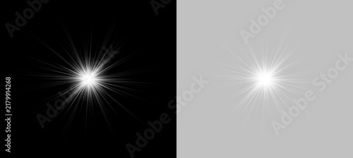 Foto A pair of bright white light flares appear against a pitch black background