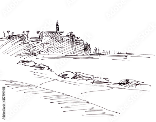 Tel Aviv, old Jaffa and the old port, graphic travel sketch