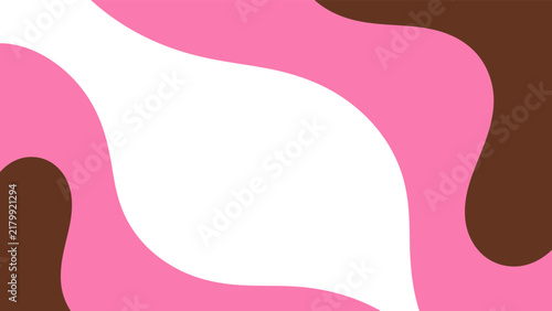 Sweet melting chocolate and pink strawberry icing glaze background. Melted syrup or dripping liquid sauce. Minimalist sweet chocolate and strawberry pink background. Minimalist wavy background.