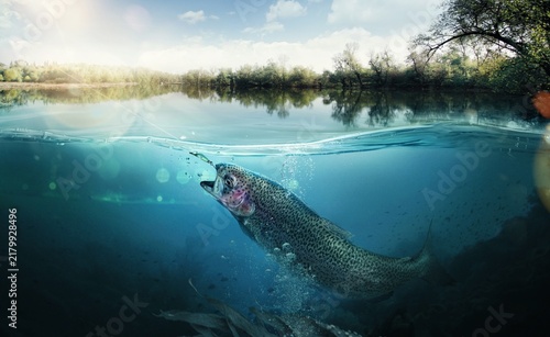 фотографія Fishing. Close-up shut of a fish hook under water