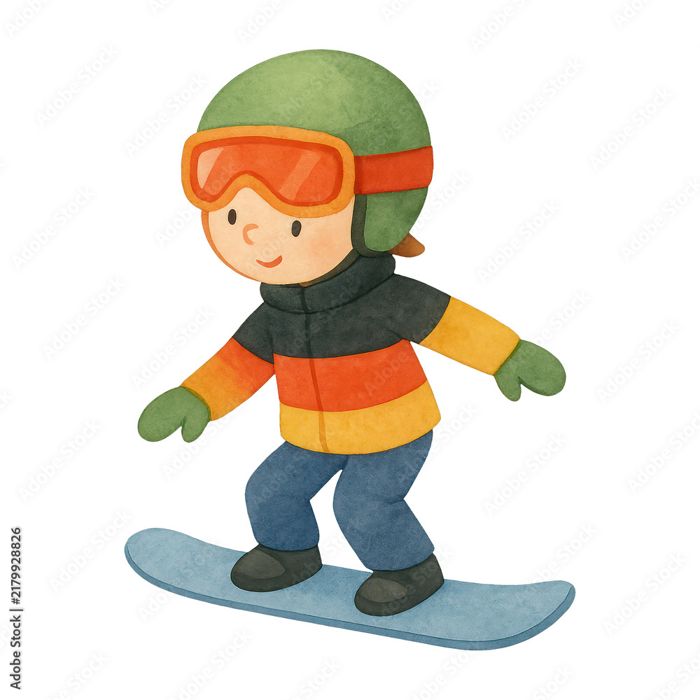 Fototapeta premium PNG Cute cartoon snowboarder illustration.