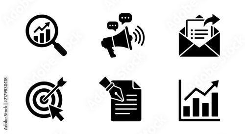 Digital Marketing Vector Icons Set, SEO and Business Strategy Symbols, Online Promotion Graphics