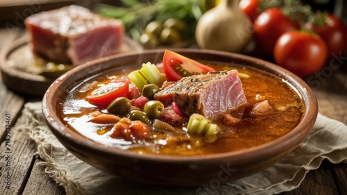 A national dish of Italian cuisine. 
Mattanza is a thick Sicilian soup made with fresh tuna, tomatoes, and seasonal vegetables.