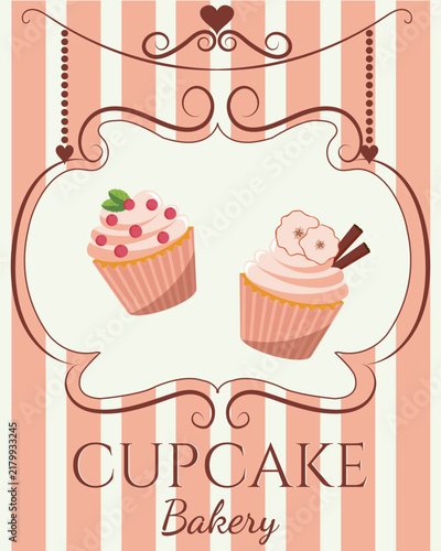 Cupcake Bakery Poster with Decorative Frame