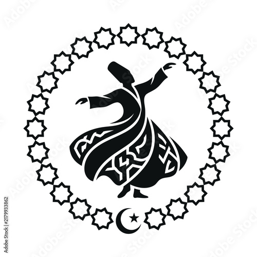 Bild auf Leinwand Sufi whirling dervish dancer silhouette, Islamic mystic meditation vector, Mevle
