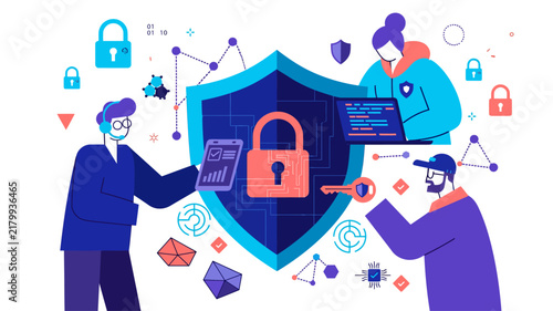 Cyber security and data protection concept - flat vector illustration