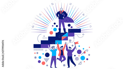 Business success and leadership concept - winning team celebrating achievement