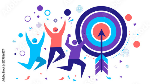 Business success and goal achievement concept - team celebrating hit target