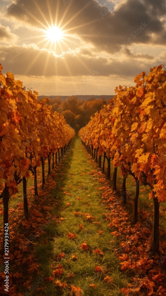 Obraz premium Vibrant vineyard autumn sunset mobile wallpaper