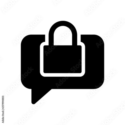 Black padlock inside speech bubble icon