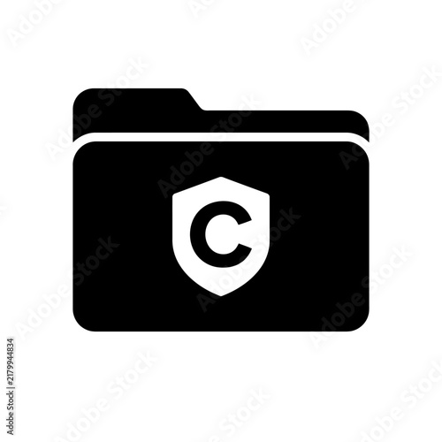 Folder icon with copyright shield symbol on white background