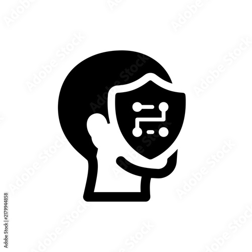 Black icon of a human head with a shield symbol