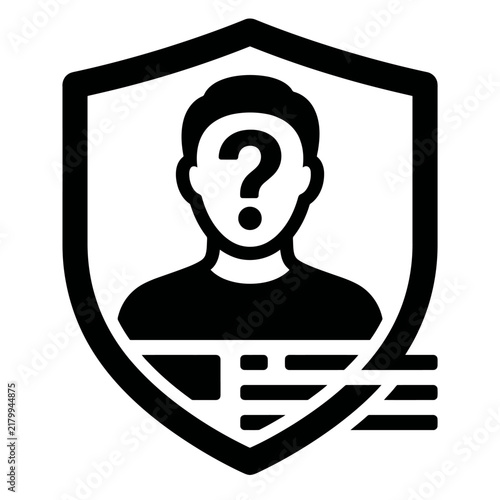 Security badge icon with person and question mark in shield