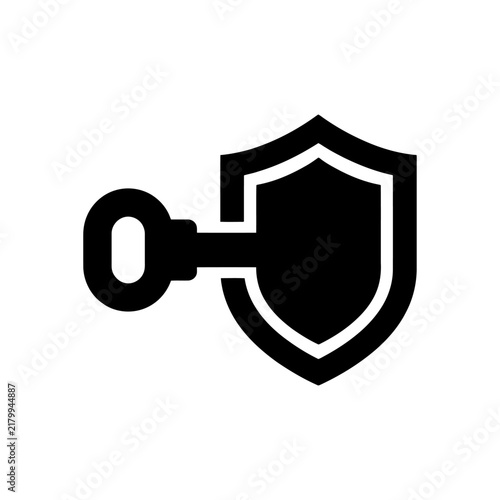 Black key and shield icon representing security