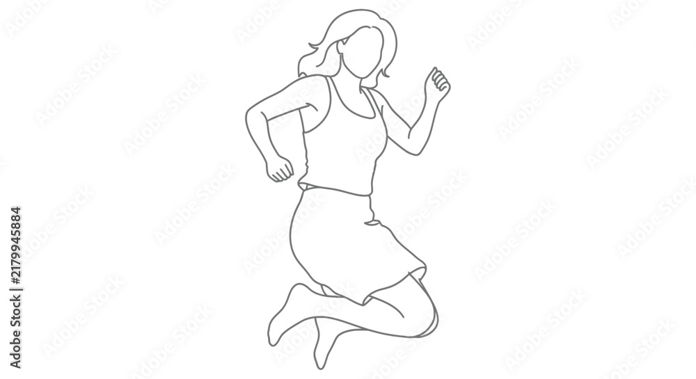 Fototapeta premium Line drawing of a woman jumping depicted in a minimalist style on a white background