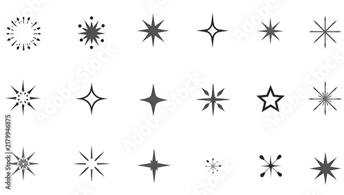 Set of black star and sparkle icons for design element decoration and festive graphic projects