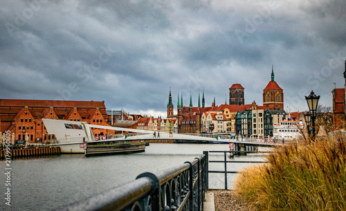 Fotografie Beautiful rainy autumn day in the gothic Old Town of Gdansk