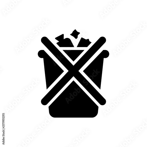 Disposal of trash with crossed out symbol indicating recycling with representing waste disposal