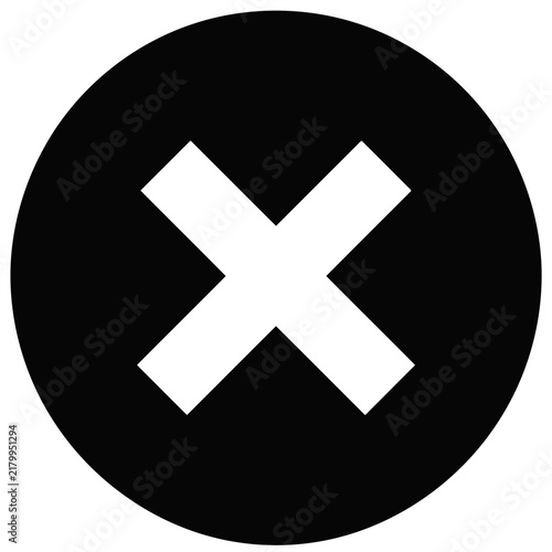 Black circle with white cross symbol isolated on white background