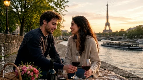 Romantic Paris Picnic by Eiffel Tower at Sunset
