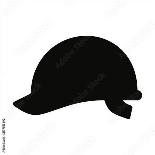 Silhouette of a safety helmet with a chin strap on a white background