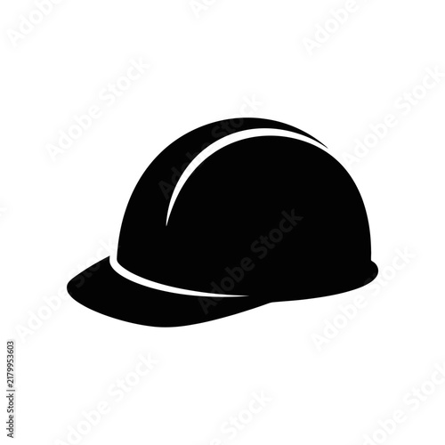 Silhouette of a safety helmet with a curved brim on plain background