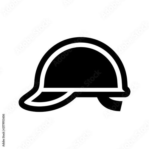 Silhouette of a military helmet with a strap isolated on a white background